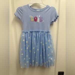 Toddler Girls Blue Tutu Bunny Kids Dress with Love Embroidery SZ 4T